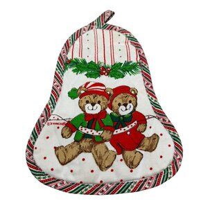 Vintage Franco Christmas Pot Holder With Teddy Bears & Striped Border READ